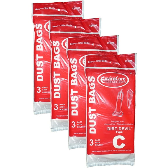 EnviroCare Replacement Vacuum Bags for Royal Dirt Devil Type C Upright Vacuums 12 Bags