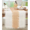 thumbnail image 2 of Fennco Styles Banded Design 100% Jute Table Runner 16" W x 72" L - Ivory Burlap Table Cover with Fringe for Dining Room, Banquets, Outdoor Events, Family Gatherings, and Holidays, 2 of 3