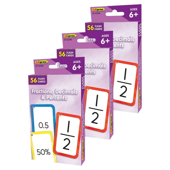 Teacher Created Resources Fractions, Decimals & Percents Flash Cards, 3 Packs