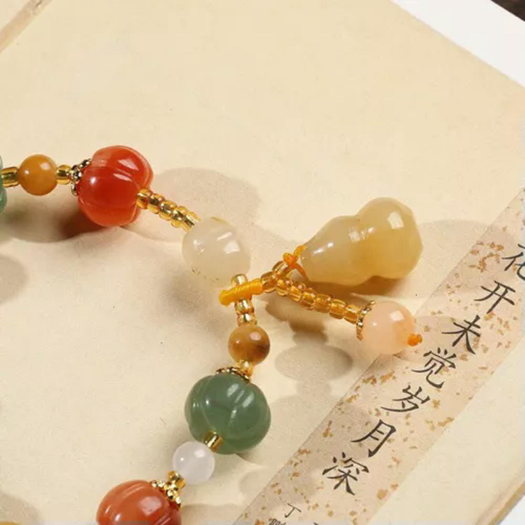 EOEMY Natural Gold Jade Pumpkin Beads Beaded Bracelets For Women Lady Gourd Pendant-Gourd