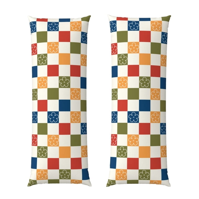 Balery Floral Checkerboard Funda Protectora para Almohada Corporal de Algodón Hipoalergénico con Cierre(55 x 21 pulgadas), Almohadas No Incluidas