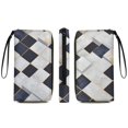 thumbnail image 2 of Womens Wallet Bifold Ladies Cluth Bag Wristlet Wrist Strap Long Purse White Navy Cubes Design, 2 of 6