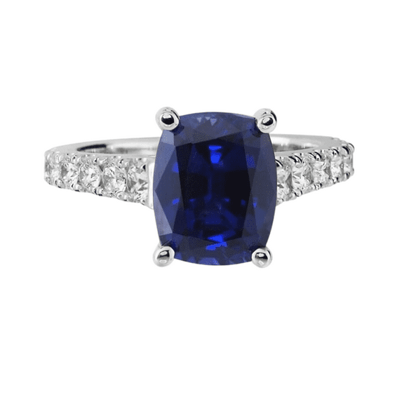 Cushion Cut Blue Sapphire & Diamond Engagement Proposal Ring in 925 Sterling Silver - Birthday Gift For Her