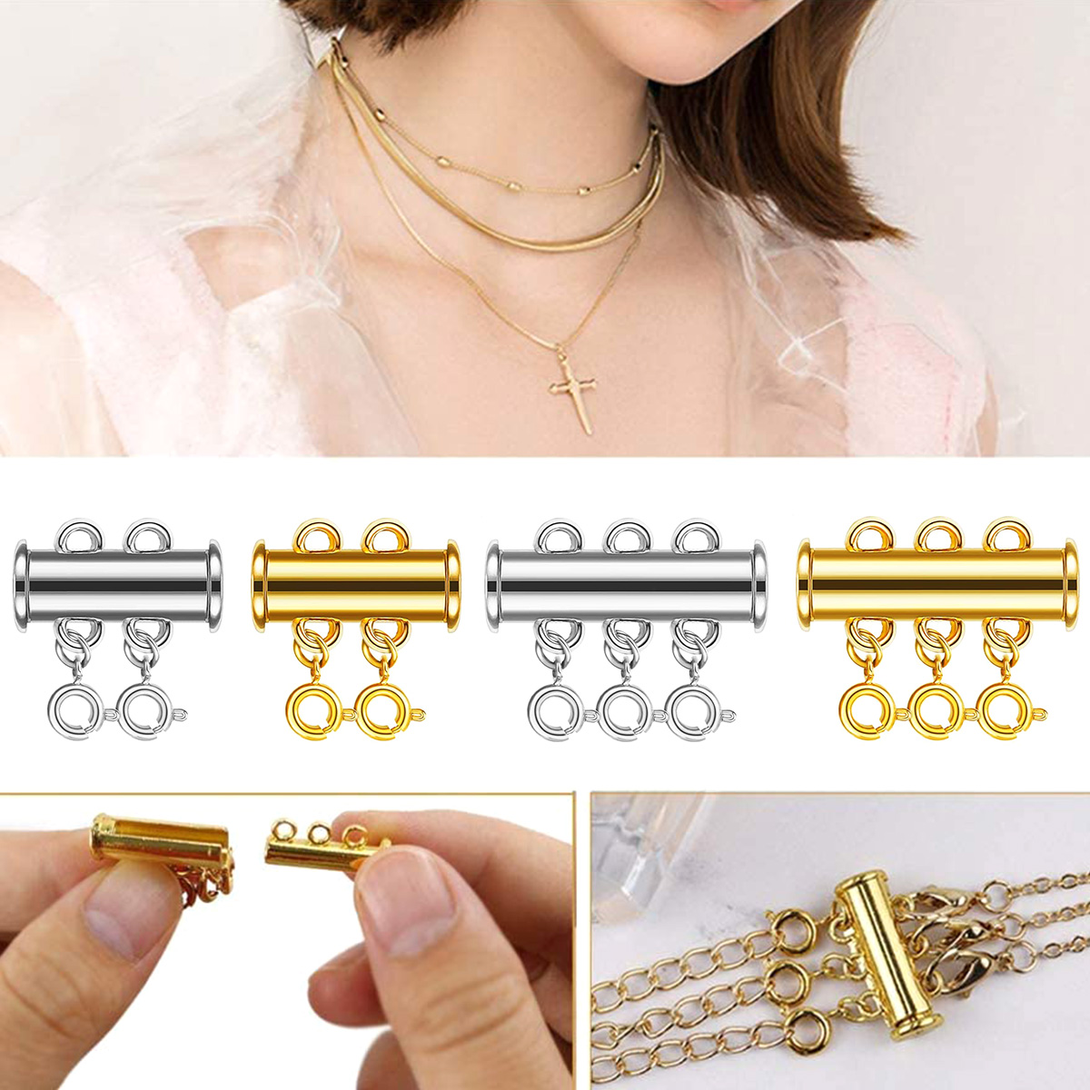 Littleduckling Gold and Silver Magnetic Lobster Clasp DIY Necklace Clasps and Closures Snap Multi Strand Jewelry Clasps Connector Chain Extender