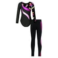 thumbnail image 2 of iiniim Kids Girls Gymnastics Dance Workout Outfits 2 Piece Long Sleeve Leotard with Leggings Full Body Unitard Black&Hot Pink 10, 2 of 7