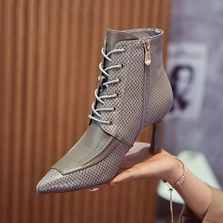

ZMHEGW Women Boots 2022 Autumn And Winter New Snake Pattern High Heeled Ankle Korean Stiletto Side Zipper And Boots Shoes
