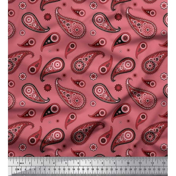 Soimoi Poly Georgette Fabric Floral & Paisley Printed Fabric 1 Yard 52 Inch Wide