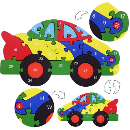 veZve Wooden Alphabet & Numbers Jigsaw Puzzle for Kids 5 to 7 Years Old Boys Car Toy