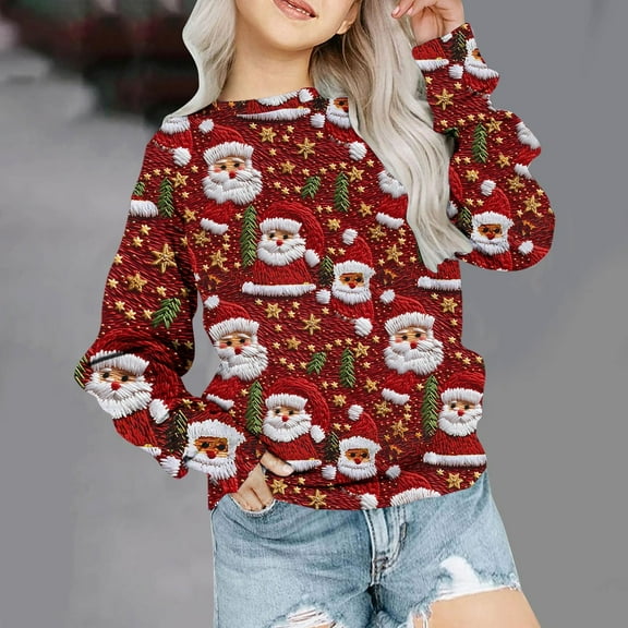 Wancir Toddler Boys Girls Christmas Sweatshirts Kids Ugly Xmas Pullover Funny Santa Reindeer Truck Shirts Tops 1-12 Years