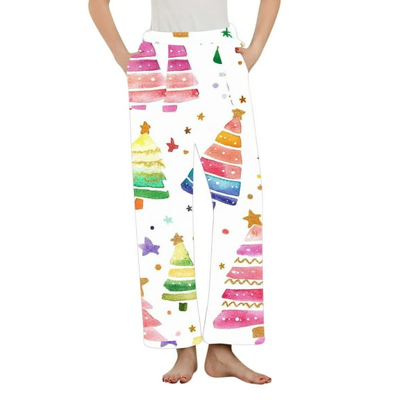 SwiftWear Christmas Themed Brushed Fleece Pajama Bottoms - Plus Size Cozy Sleepwear & Home Lounge Pant with Pocket & Elastic Waist Soft Comfort White