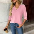 thumbnail image 2 of safuny Womens 3/4 Length Sleeve Tops V Neck Tunic Casual Blouse Solid Color Curved Hem Shirts Pink _u XL, 2 of 8