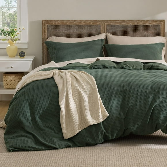 Juego de funda de edredón Bedsure King con forma de gofre, 264 x 229 cm, color verde bosque