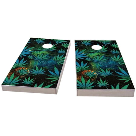 Skip's Garage Space Weed Solid Wood Cornhole Board Set