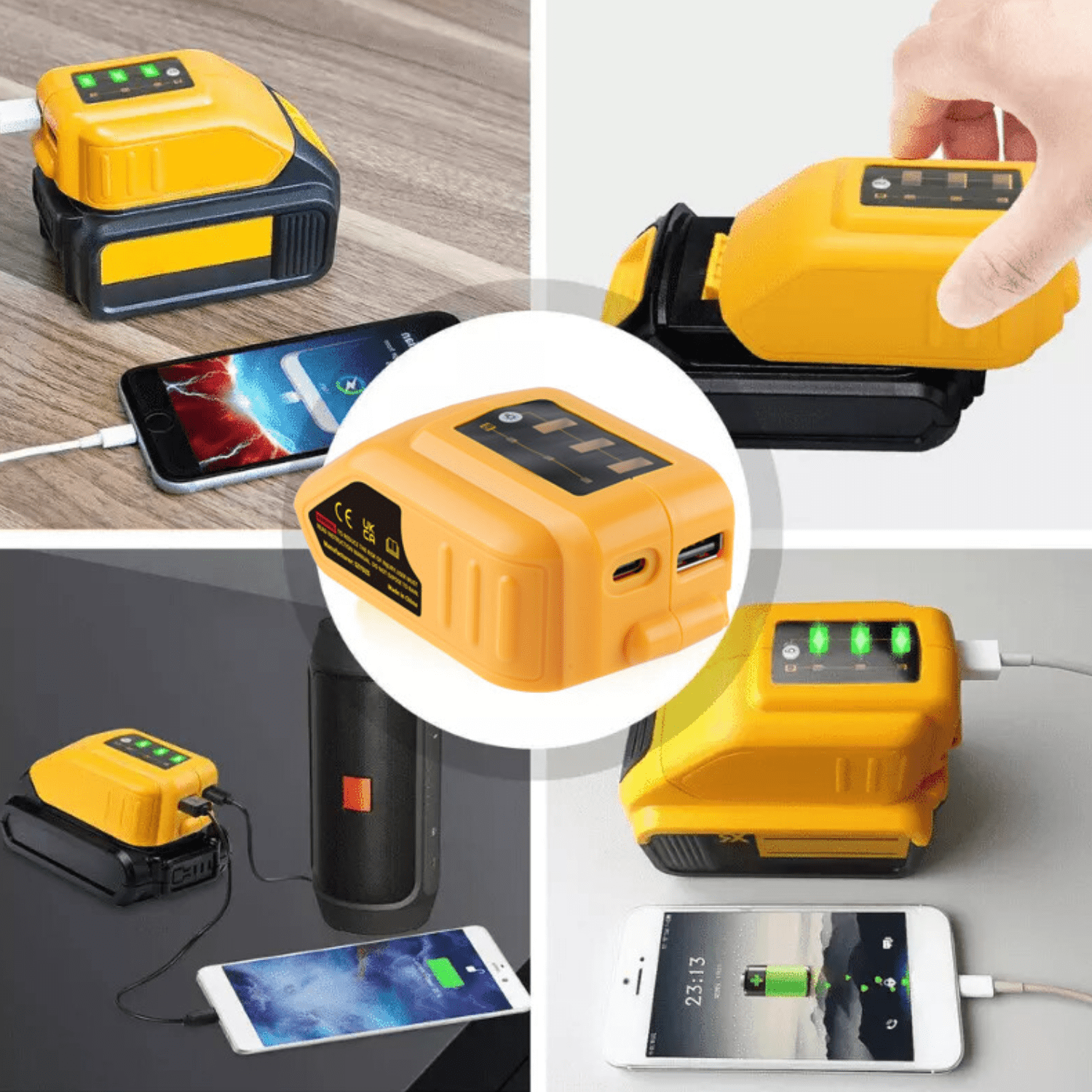 USB Charger Adapter for Dewalt 20V Li-ion Battery with USB Output & Type-C Fast Charging Interface(Adapter Only)