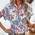 thumbnail image 3 of Defitshape Women's Summer Blouse Shirt Soft Tops Short Sleeve Loose Chiffon Fashion Fall Elegant V Neck Blue XX-Large, 3 of 4