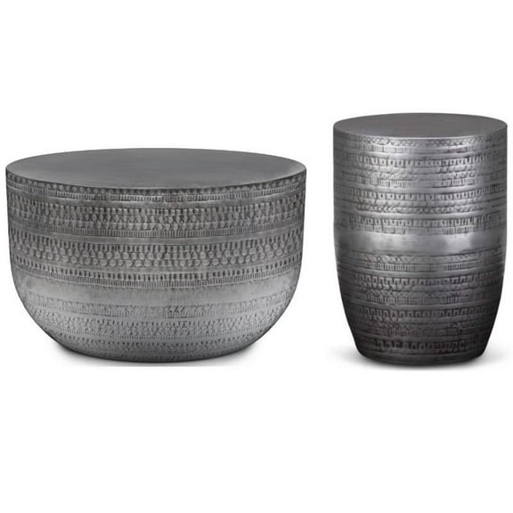 Home Square 2-Piece Set with Coffee Table and Side Table in Antique Silver