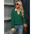 thumbnail image 5 of OBEEII Women V Neck Long Sleeve Sweatshirts Oversized Shirts Plus Size Pullover Tops Chic Green Blue Striped Going Out Causal Lounge Wear, 5 of 8