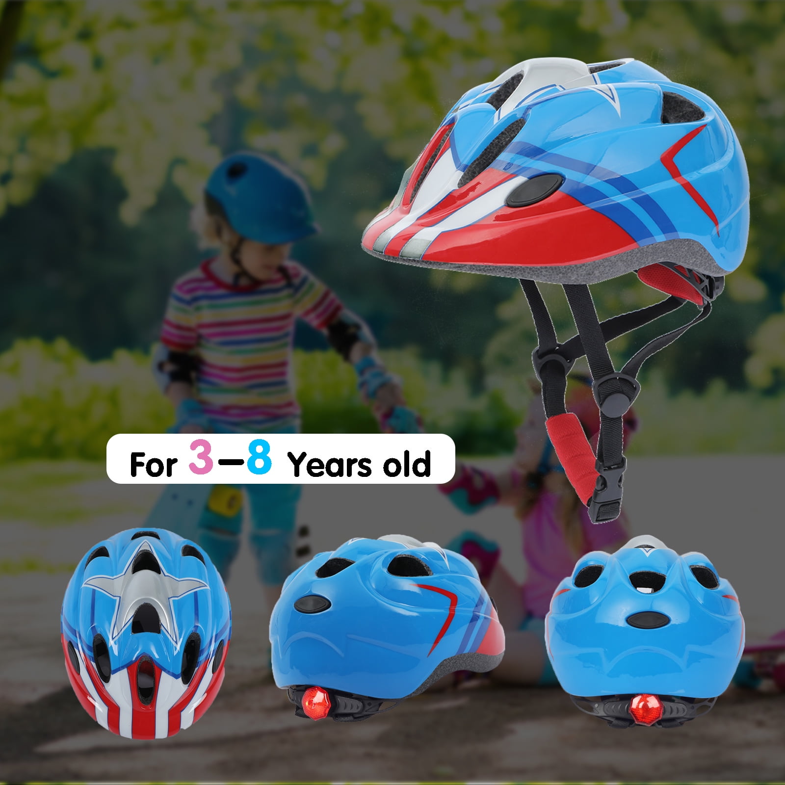 Atphfety Toddler Kids Bike Helmet with LED Light, Blue (50-54cm)