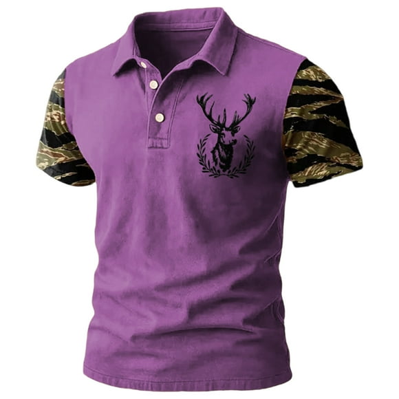 Adult Mens Polo T Shirts Short Sleeve Button Tees Shirt Basic Purple Dress Shirts for Man
