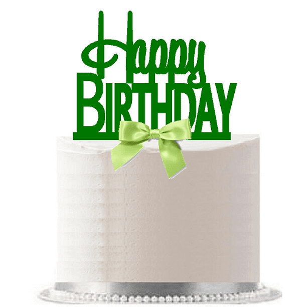 Happy Birthday Green Elegant Cake Decoration Cake Topper Green