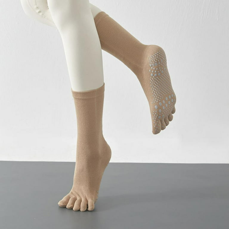 Xmarks 1 Pair Yoga Toe Socks Women, Non Slip Five Finger Socks, Cotton  Athletic Socks Khaki