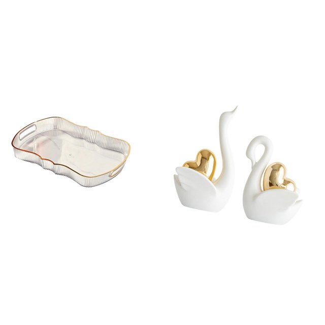 Elegante bandeja de almacenamiento de alimentos y cosméticos con forma de cisne para tocador de baño, desayuno, cafetería, exhibición de frutas y