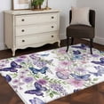 thumbnail image 3 of Pink Flowers Area Rugs 4'x6', Washable Small Throw Rugs for Office Bathroom, Spring Floral Purple Butterflies Watercolor Indoor Outdoor Rug Non-Slip Low Pile Carpet Runner Reversible Floor Mats, 3 of 8