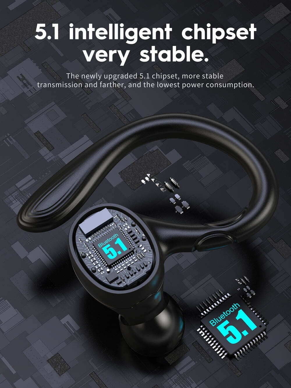 Wireless Earbuds, Bluetooth 5.1 Headphones with Mic, IP7 Waterproof Ear Hooks
