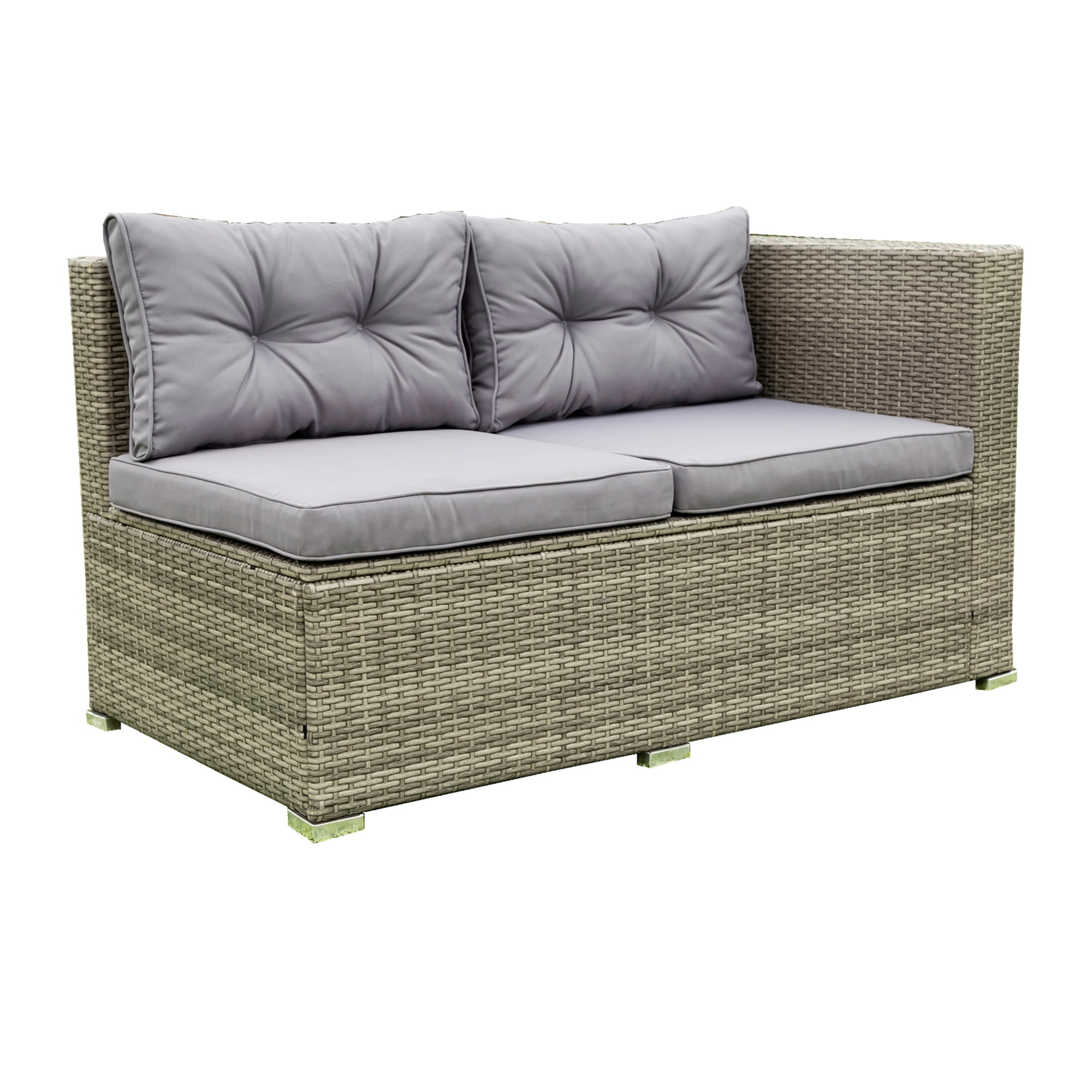 PORKISS 4 Piece Patio Furniture Set, All-Weather Wicker Rattan Outdoor Sectional Sofa Set with Cushions and Storage Box for Garden Poolside, Grey