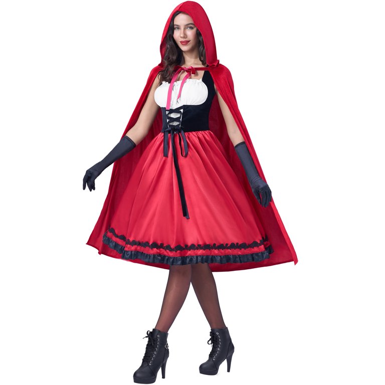 Joyfy Women Little Red Riding Hooded Costume with Dress, Cape and Gloves,  Adult Women Halloween Costume for Halloween Party Cosplay - Walmart.com