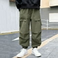 thumbnail image 5 of HAOTAGS Teen Boys Cargo Pants(5-15), Elastic-Waist Trousers with Multi-Pockets Casual Comfy Long Pants Green 12-13 Years, 5 of 7