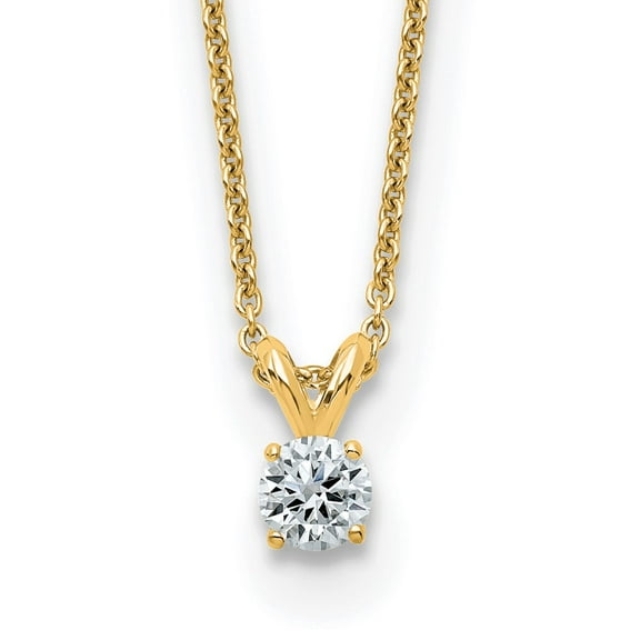 14K Yellow Gold Cable Necklace with Pendants Chain 1/4ct. 4.0mm Round D E F Pure Light Moissanite Solitaire 18 inch 5.1 mm