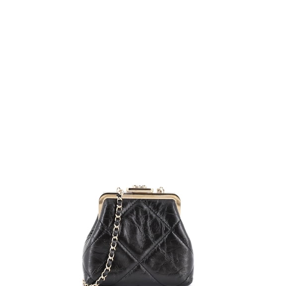 Pre-Owned CC Kisslock Frame Clutch with Chain Quilted Lambskin Mini By Rebag
