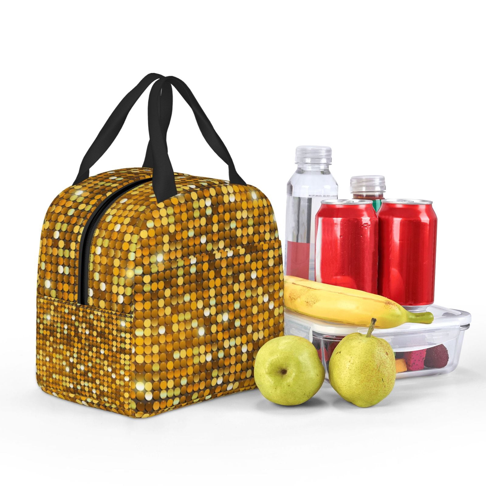 Naloa Bright Shiny Golden Print Lunch Box for Women Men,Insulated Lunch Bag,Lunchbox,Thermal Leakproof Cooler,Reusable Lunch Tote Bag for Work School Travel Picnic