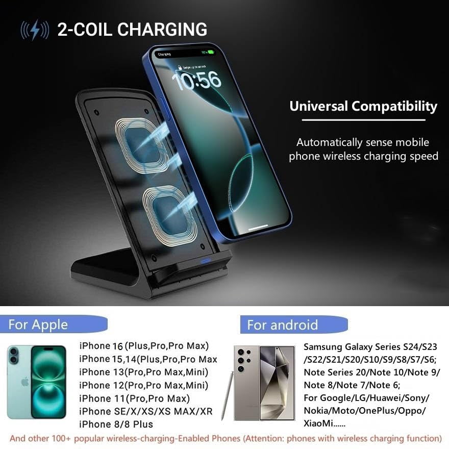 panningbo 20W Fast Wireless Charger Stand for iPhone 17 16 15 14 13 12 11, Samsung Galaxy S25 S24 S23 Note 20, Pixel 8 7, Qi Certified Phone Charger with Adapter