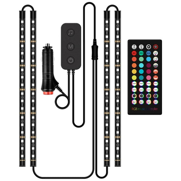 Luces LED interiores Zulema 4 tirares RGB 32cm 12V para coche