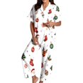thumbnail image 3 of HAYIMI Women Christmas 2 Piece Pajama Set, Short Sleeve Lapel Button-Down Tops And Pants Set, Xmas Print Loungewear Sleepwear For Relaxed Evenings, 3 of 7
