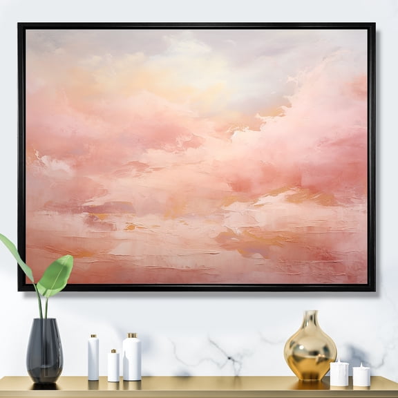 Designart "Pink Clouds On The Horizon Palette" Abstract Shapes Floater Framed Wall Art Living Room