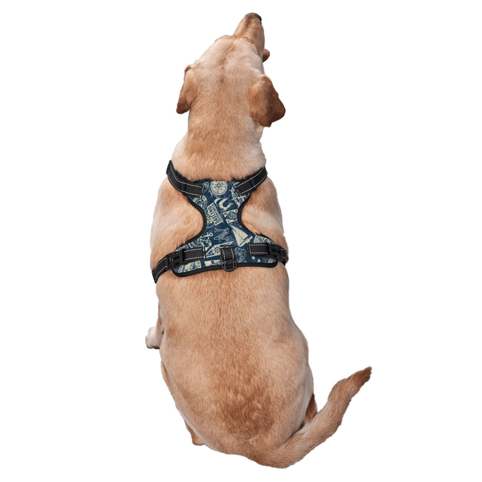 Vsdgher Nautical Style Pattern Dog Harness,No Pull Pet Harness with Soft Padded Handle,Adjustable Reflective Vest with 2 Buckles,4 Slide Buckles,S-XL Small