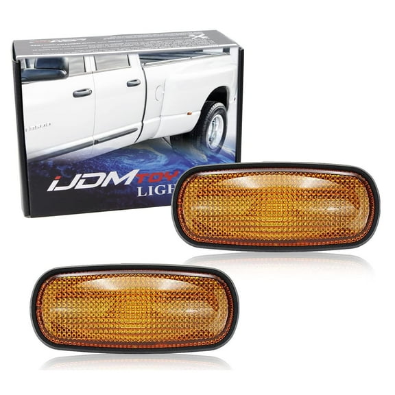 Pair Amber Lens Front Trunk Bed Fender Side Marker Lights Housings For 2003-09 Dodge Ram 2500 3500 Dually Bed (DRW)