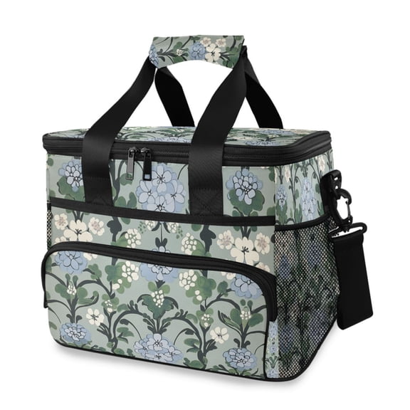 FORMRS Insulated Cooler Bag 24 Cans Capacity Soft Leakproof Lunch Box with Side Pockets, Blue Blossom