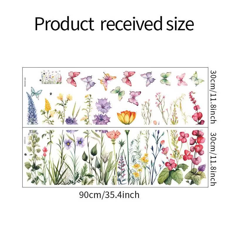 Watercolor Floral Wall Decals, Garden Flowers and Butterflies Wall Stickers, Pink Purple Yellow Nursery Room Decorations