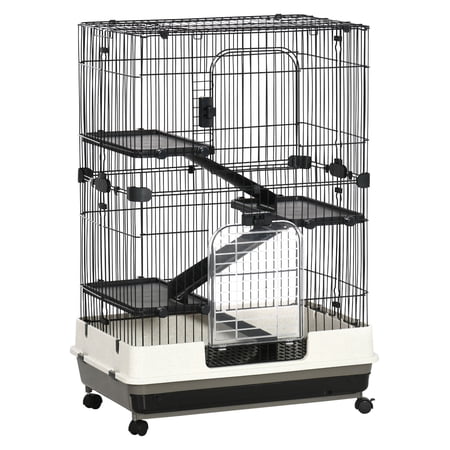 32" Rabbit Cage, 4-Level Small Animal Hutch w/Wheels & Tray - Ferret, Chinchilla Habitat