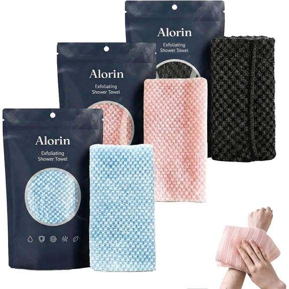 Alorin's Exfoliating Antibacterial Shower Towel, 2026 New Durable Premium Scrub Wash Cloth, 2-in-1 Alorin Shower Towel, Gentle & Eco-Friendly Body Scrubber for All Skin Types (3 Colors)