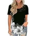 thumbnail image 1 of Pompotops Mode T-shirt Décontracté à Manches Courtes en Dentelle Col Rond Imprimé pour Femmes, 1 of 5