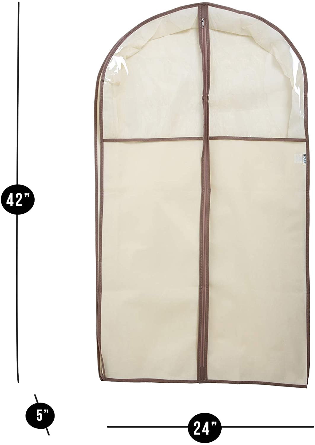 Smart Design Gusseted Garment Bag Hanger - 24 x 42 Inch - Clothing Storage Cover - Includes Zipper Closure and Travel Loop - Suits, Dresses Travel Closet Organization - Beige
