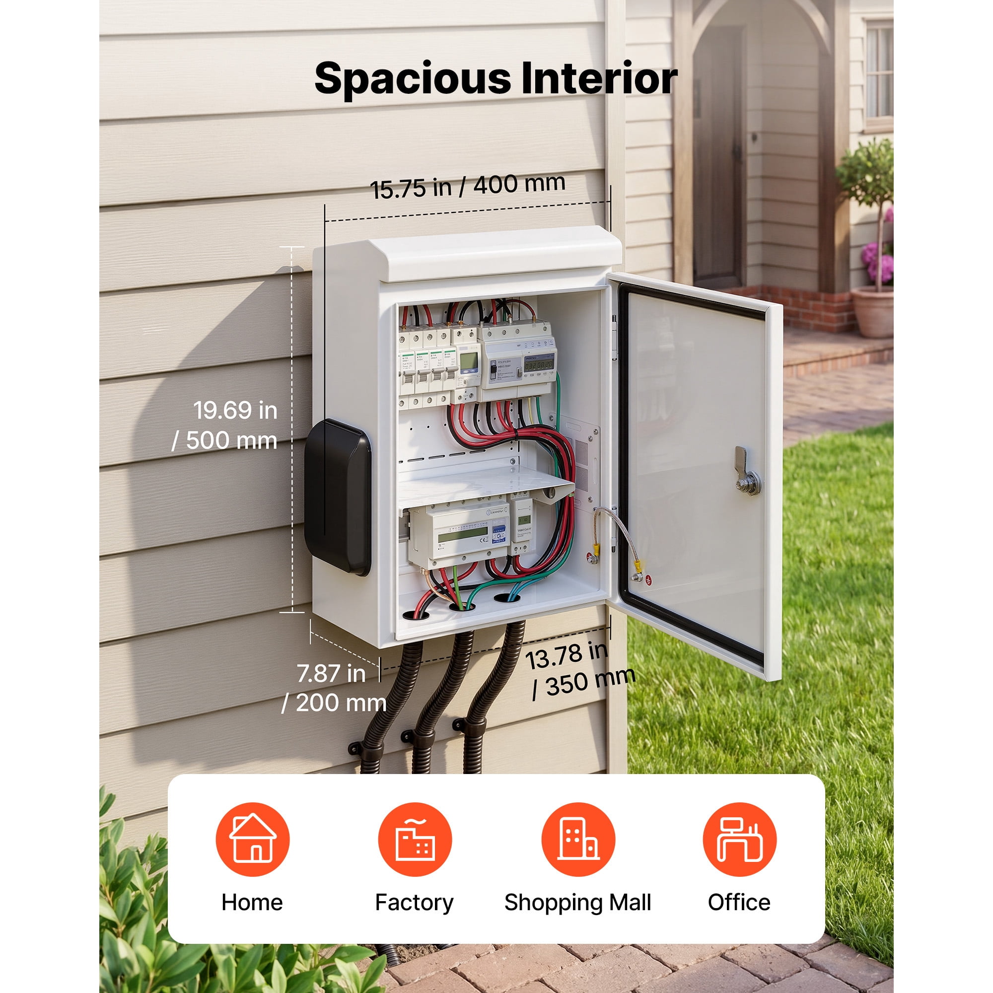 KFFKFF Outdoor Electrical Enclosure, Cold-Rolled Steel, Junction Box with Built-In Thermostat and Fan, Weatherproof Hood, Ventilated Structure, IP65 Rated Waterproof Hinged Design, 20 x 16 x 8 in