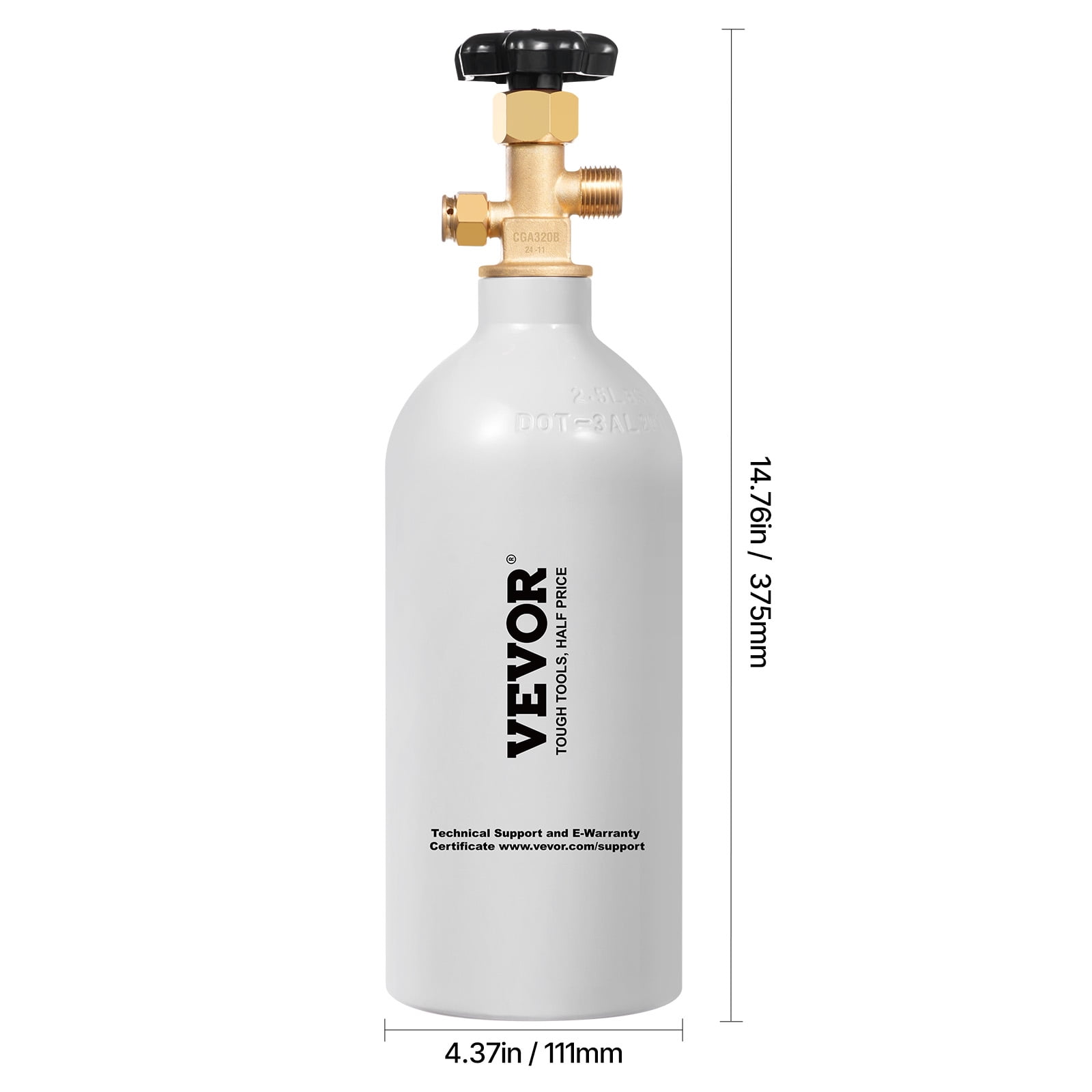 VEVOR CO2 Tank, 2.5 lbs New Aluminum Alloy Cylinder, CO2 Air Tank with Light Gray Spray Coating, CGA320 Valve & Adjustable Pressure, DOT Approved Cylinder for Draft Beer Dispensing and Soda Maker