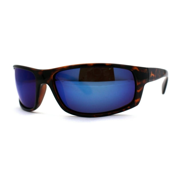 Color Mirror Polarized Mens True Classic Wrap Around Biker Style Sport Sunglasses Tortoise Blue Mirror