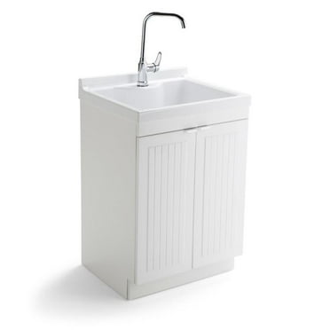 Pemberly Row Traditional Wood 24" Laundry Sink Cabinet in White